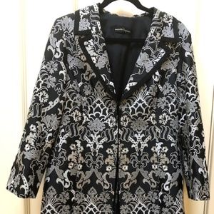 Black and White Brocade Evening Coat